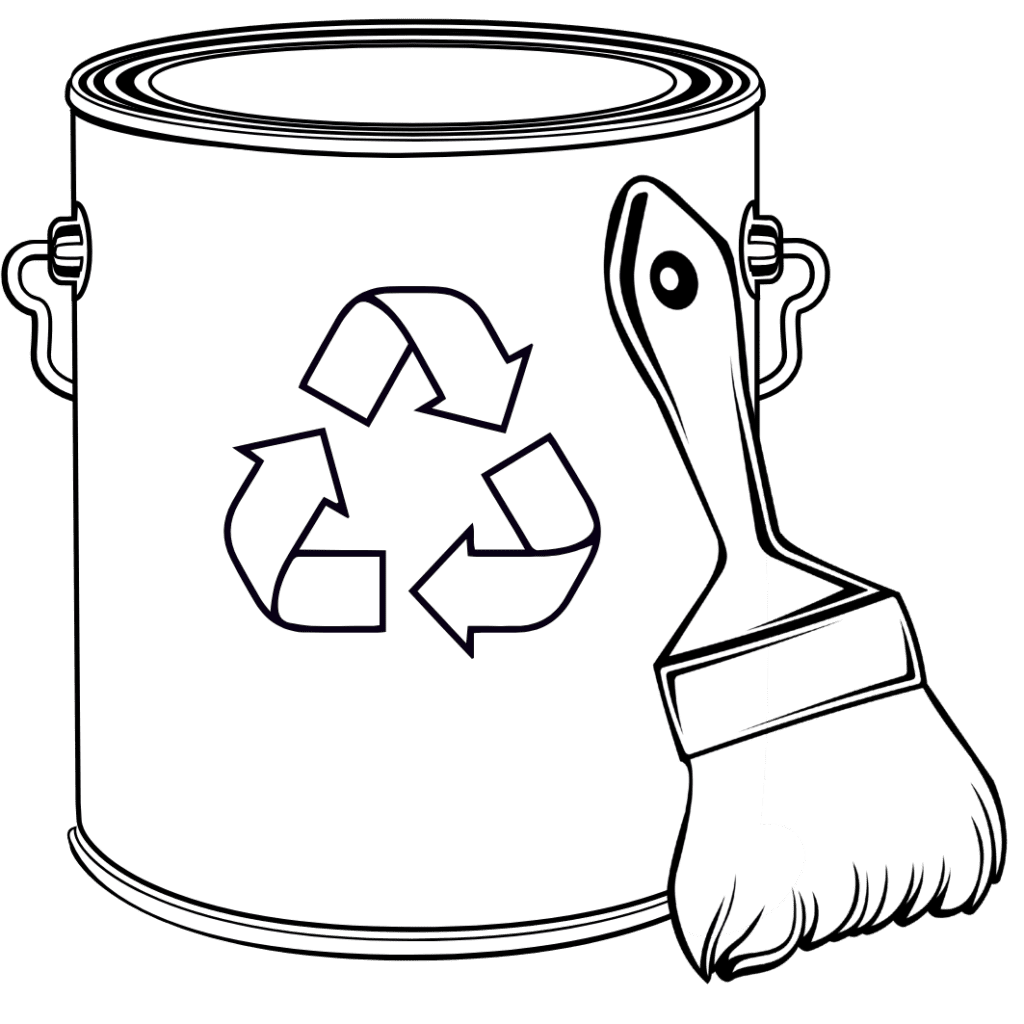 "Svedbergs Måleri fokuserar på hållbarhet – illustration av färgburk och pensel med återvinningssymbol